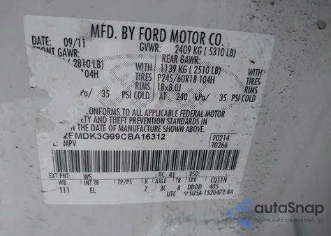 2012 Ford Edge Se z USA, uszkodzony, nr VIN 2FMDK3G99CBA16312